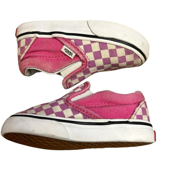Vans Slip-On V Shoe - Checkerboard Pack- Fuchsia/White - Toddler Girls' 5.5 - Picture 3 of 11